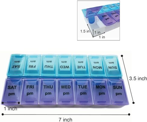 7-Day AM PM Travel Pill Container with 14 Compartments. 2 Times a Day Medication Organizer and Planner for Home, Office (Blue/Purple) in Saudi Arabia