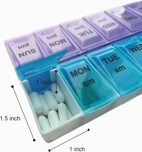 7-Day AM PM Travel Pill Container with 14 Compartments. 2 Times a Day Medication Organizer and Planner for Home, Office (Blue/Purple) in Saudi Arabia