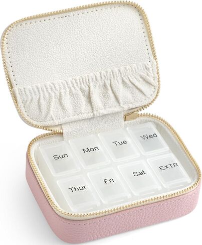 Genuine Leather Travel Pill Organizer Box Case 1 Times a Day for Purse for Women, Cute Medicine Pill Holder Containers for Vitamin Small Weekly Daily 7 Day Am Pm Pill Organizer(Pink) in Kuwait