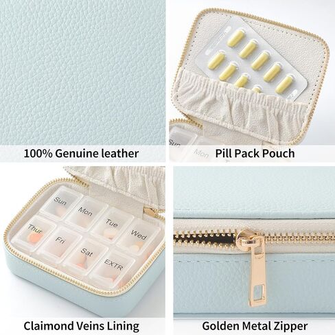Genuine Leather Travel Pill Organizer Box Case 1 Times a Day for Purse for Women, Cute Medicine Pill Holder Containers for Vitamin Small Weekly Daily 7 Day Am Pm Pill Organizer(Pink) in Kuwait