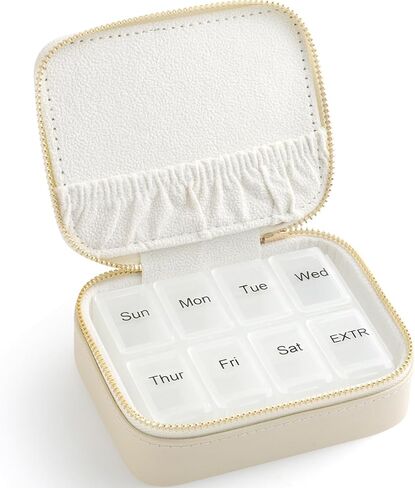 Genuine Leather Travel Pill Organizer Box Case 1 Times a Day for Purse for Women, Cute Medicine Pill Holder Containers for Vitamin Small Weekly Daily 7 Day Am Pm Pill Organizer(Pink) in Kuwait