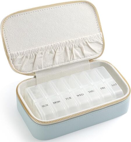 Genuine Leather Travel Pill Organizer Box Case 1 Times a Day for Purse for Women, Cute Medicine Pill Holder Containers for Vitamin Small Weekly Daily 7 Day Am Pm Pill Organizer(Pink) in Kuwait