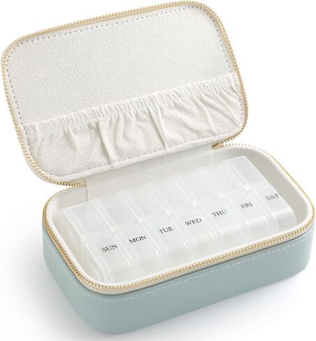 Genuine Leather Travel Pill Organizer Box Case 1 Times a Day for Purse for Women, Cute Medicine Pill Holder Containers for Vitamin Small Weekly Daily 7 Day Am Pm Pill Organizer(Pink) in Kuwait