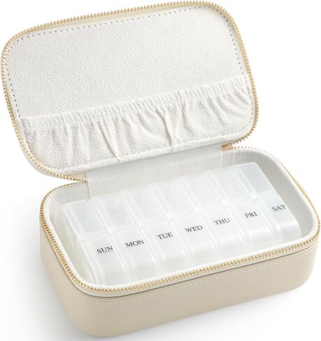 Genuine Leather Travel Pill Organizer Box Case 1 Times a Day for Purse for Women, Cute Medicine Pill Holder Containers for Vitamin Small Weekly Daily 7 Day Am Pm Pill Organizer(Pink) in Kuwait