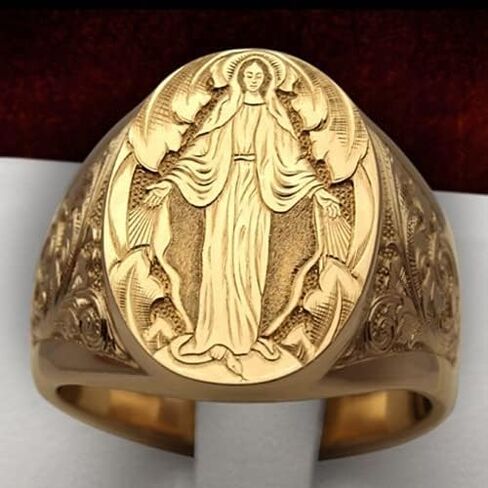 LIOYSIUT Mens Womens Silver Ring 18K Gold Plated Engraved Signet Ring Virgin Mary Bible Verse Prayer Rings Christian High Polished Stackable Plate Knuckle of Religious Gifts Jewelry Size 7 in Kuwait