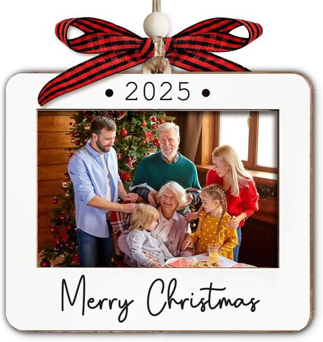 إطار صورة زينة عيد الميلاد لعام 2025 - زخارف إطار صورة خشبية - زخرفة إطار الصورة للشجرة - زينة عيد الميلاد العائلية مع إدراج صورة - هدية عيد الميلاد للعائلة والأصدقاء in Kuwait