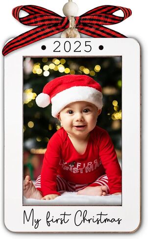 إطار صورة زينة عيد الميلاد لعام 2025 - زخارف إطار صورة خشبية - زخرفة إطار الصورة للشجرة - زينة عيد الميلاد العائلية مع إدراج صورة - هدية عيد الميلاد للعائلة والأصدقاء in Kuwait