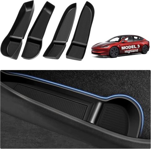 Tesla Model 3 Highland 2024 2025 Door Side Storage Box Front Rear Door Insert Tray Organizer Door Slot Storage Protector TPE Door Side Storage Box for Tesla Model 3 Accessories 4PCS in Kuwait