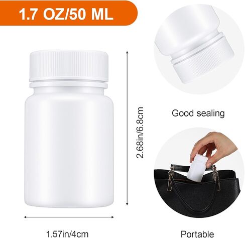 6Pcs Pill Bottle White 50ml Empty Clear Plastic Pill Bottles Medicine Bottles with Screw Caps Empty Reagent Bottle Containers for Pills, Vitamins, Liquid Solid in Saudi Arabia