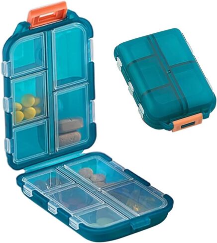 Pill Organizer Travel Pill Organizer with 10 Compartments, Teal Small Pill Organizer, Portable Double Lock Pill Holder in Saudi Arabia