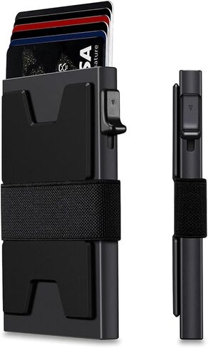 محفظة رفيعة لحمل البطاقات، محفظة لحمل البطاقات، محفظة رجالية صغيرة الحجم بخاصية حجب تحديد الهوية بموجات الراديو، حامل بطاقات ائتمان منبثق مع شريط نقدي للرجال (أسود) in Kuwait