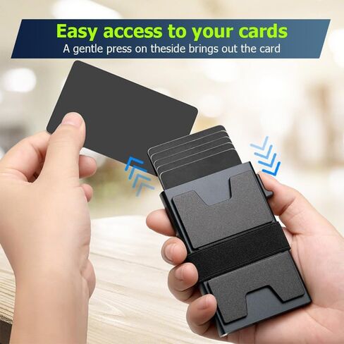 محفظة رفيعة لحمل البطاقات، محفظة لحمل البطاقات، محفظة رجالية صغيرة الحجم بخاصية حجب تحديد الهوية بموجات الراديو، حامل بطاقات ائتمان منبثق مع شريط نقدي للرجال (أسود) in Kuwait