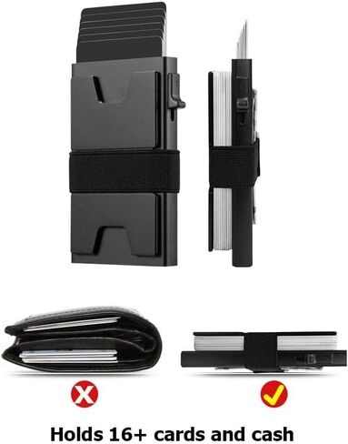 محفظة رفيعة لحمل البطاقات، محفظة لحمل البطاقات، محفظة رجالية صغيرة الحجم بخاصية حجب تحديد الهوية بموجات الراديو، حامل بطاقات ائتمان منبثق مع شريط نقدي للرجال (أسود) in Kuwait