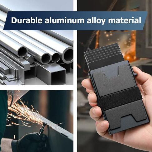 محفظة رفيعة لحمل البطاقات، محفظة لحمل البطاقات، محفظة رجالية صغيرة الحجم بخاصية حجب تحديد الهوية بموجات الراديو، حامل بطاقات ائتمان منبثق مع شريط نقدي للرجال (أسود) in Kuwait