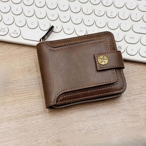 Men's Solid-Color PU Business Wallet, Card Holder with Zipper and Button, Featuring 8 Card Slots and a Large-Capacity Coin Pocket in Saudi Arabia