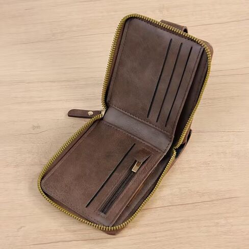Men's Solid-Color PU Business Wallet, Card Holder with Zipper and Button, Featuring 8 Card Slots and a Large-Capacity Coin Pocket in Saudi Arabia