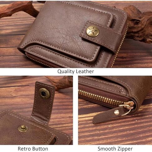 Men's Solid-Color PU Business Wallet, Card Holder with Zipper and Button, Featuring 8 Card Slots and a Large-Capacity Coin Pocket in Saudi Arabia