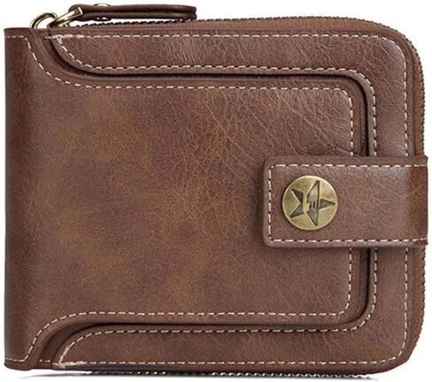 Men's Solid-Color PU Business Wallet, Card Holder with Zipper and Button, Featuring 8 Card Slots and a Large-Capacity Coin Pocket in Saudi Arabia