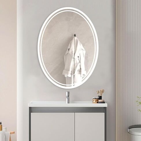 32 x 24 inch Oval LED Bathroom Mirror Anti-Fog 3 Colors Light Dimmable Wall Mounted Lighted Bathroom Vanity Mirror Smart Makeup Mirror Touch Switch in Saudi Arabia