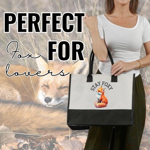 InnoBeta Fox Gifts for Women Girls, Stay Foxy, Canvas Tote Bag for Daughters, Bag with Top Zipper Closure and Shoulder Strap for Birthday in Saudi Arabia