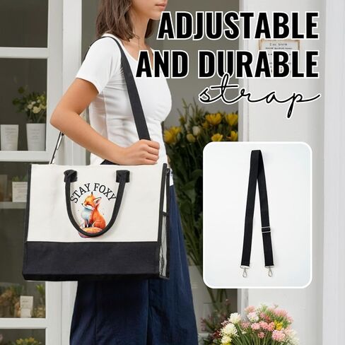InnoBeta Fox Gifts for Women Girls, Stay Foxy, Canvas Tote Bag for Daughters, Bag with Top Zipper Closure and Shoulder Strap for Birthday in Saudi Arabia