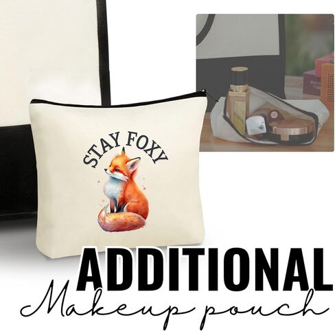 InnoBeta Fox Gifts for Women Girls, Stay Foxy, Canvas Tote Bag for Daughters, Bag with Top Zipper Closure and Shoulder Strap for Birthday in Saudi Arabia