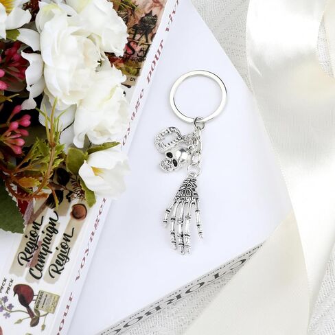 Horror Keychain,Skeleton Keychain with Coffee Cup Charm,I Ran on Coffee and Horror Movies,Gothic Gift for Women Men in Saudi Arabia