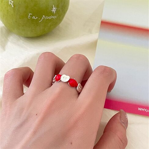 Kokoma Cute Red Apple Ring for Women Sweet Fruit Enamel Open Statement Ring Bands Stacking Adjustable Finger Band Dainty Jewelry in Saudi Arabia