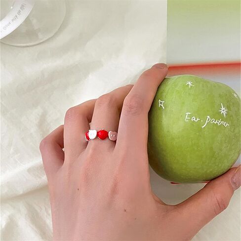 Kokoma Cute Red Apple Ring for Women Sweet Fruit Enamel Open Statement Ring Bands Stacking Adjustable Finger Band Dainty Jewelry in Saudi Arabia
