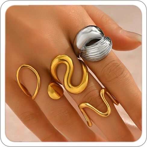 Gold Rings for Women Trendy Chunky Ring Non Tarnish Irregular Rings Stackable Ring Set Anillos Para Mujer Christmas Halloween Jewelry in Saudi Arabia