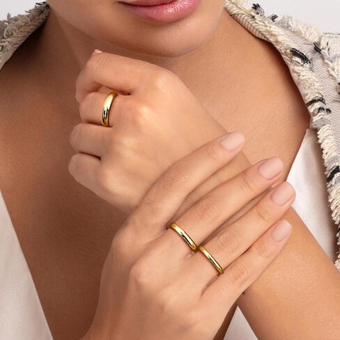 Gold Rings 14K Gold Filled Band Weddings for Women Gold Stacking Rings Simple Plain Dome Stackable Gold Statement Thin Thumb Pinky Ring 3/4/5/6MM in Saudi Arabia