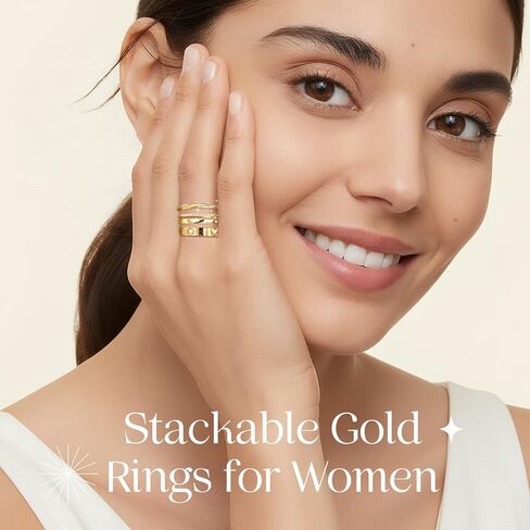 Stackable Rings for Women Non Tarnish 14k Gold Plated Rings Twist Gold Ring Stack Cubic Zirconia Ring Set Dainty Trendy Minimalist Statement Layered Bands Size 5-10 in Saudi Arabia