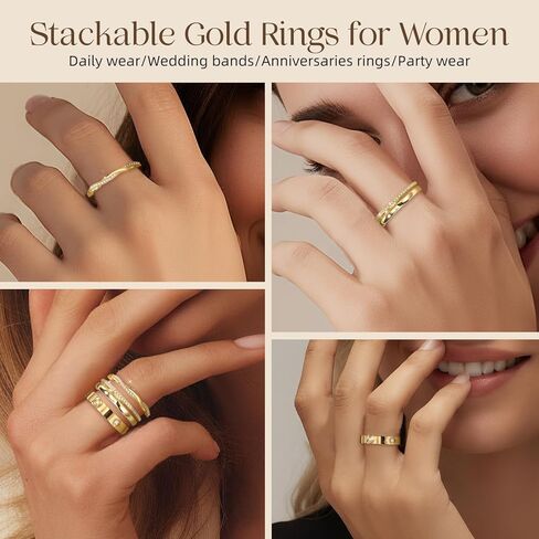 Stackable Rings for Women Non Tarnish 14k Gold Plated Rings Twist Gold Ring Stack Cubic Zirconia Ring Set Dainty Trendy Minimalist Statement Layered Bands Size 5-10 in Saudi Arabia