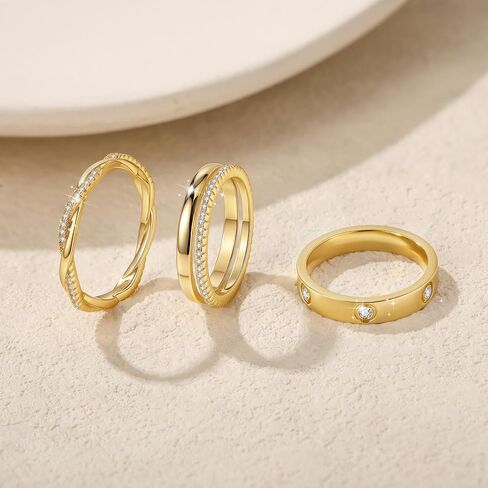 Stackable Rings for Women Non Tarnish 14k Gold Plated Rings Twist Gold Ring Stack Cubic Zirconia Ring Set Dainty Trendy Minimalist Statement Layered Bands Size 5-10 in Saudi Arabia