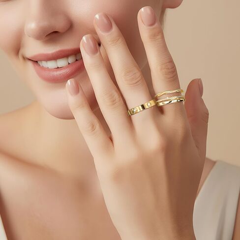 Stackable Rings for Women Non Tarnish 14k Gold Plated Rings Twist Gold Ring Stack Cubic Zirconia Ring Set Dainty Trendy Minimalist Statement Layered Bands Size 5-10 in Saudi Arabia
