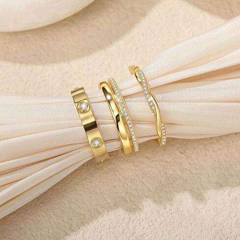 Stackable Rings for Women Non Tarnish 14k Gold Plated Rings Twist Gold Ring Stack Cubic Zirconia Ring Set Dainty Trendy Minimalist Statement Layered Bands Size 5-10 in Saudi Arabia
