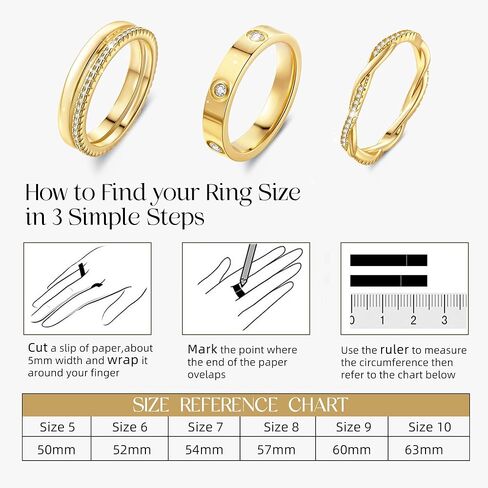 Stackable Rings for Women Non Tarnish 14k Gold Plated Rings Twist Gold Ring Stack Cubic Zirconia Ring Set Dainty Trendy Minimalist Statement Layered Bands Size 5-10 in Saudi Arabia
