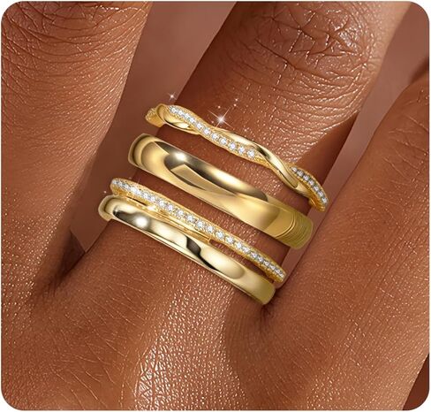 Stackable Rings for Women Non Tarnish 14k Gold Plated Rings Twist Gold Ring Stack Cubic Zirconia Ring Set Dainty Trendy Minimalist Statement Layered Bands Size 5-10 in Saudi Arabia