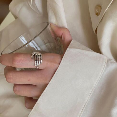 Skeleton Hand Ring - Gothic Minimalist Jewelry for Women & Men, Stackable Vintage Ring for Halloween in Saudi Arabia