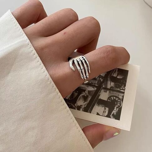 Skeleton Hand Ring - Gothic Minimalist Jewelry for Women & Men, Stackable Vintage Ring for Halloween in Saudi Arabia