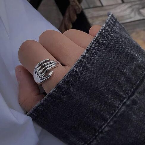 Skeleton Hand Ring - Gothic Minimalist Jewelry for Women & Men, Stackable Vintage Ring for Halloween in Saudi Arabia