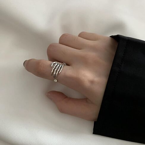 Skeleton Hand Ring - Gothic Minimalist Jewelry for Women & Men, Stackable Vintage Ring for Halloween in Saudi Arabia