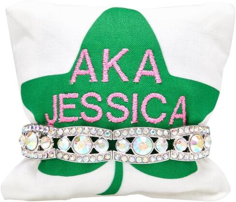 AKA Sorority Bracelets on Personalized 4in. sq Jewelry Pillow (Rhinestone w/Personalization) in Saudi Arabia