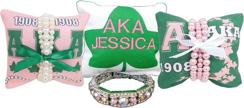 AKA Sorority Bracelets on Personalized 4in. sq Jewelry Pillow (Rhinestone w/Personalization) in Saudi Arabia