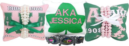AKA Sorority Bracelets on Personalized 4in. sq Jewelry Pillow (Rhinestone w/Personalization) in Saudi Arabia