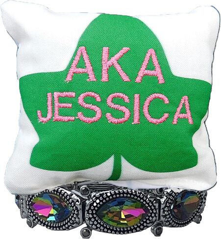 AKA Sorority Bracelets on Personalized 4in. sq Jewelry Pillow (Rhinestone w/Personalization) in Saudi Arabia