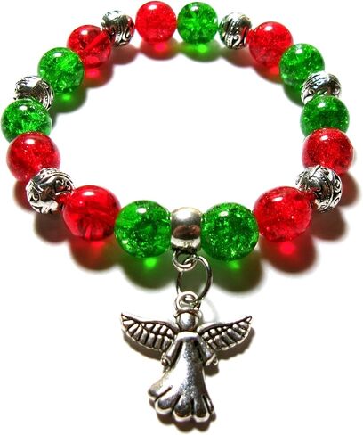 Genuine Czech Glass Beads Christmas Angel Stretch Bracelet with Silver Accent Beads, 10 mm in Saudi Arabia
