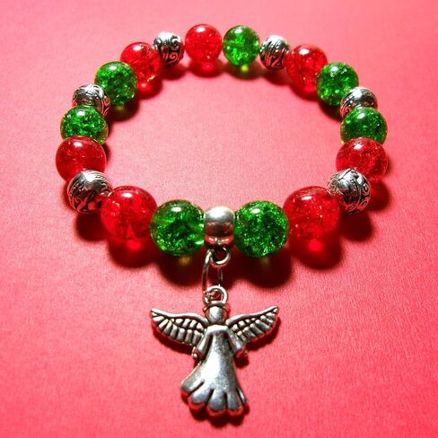 Genuine Czech Glass Beads Christmas Angel Stretch Bracelet with Silver Accent Beads, 10 mm in Saudi Arabia