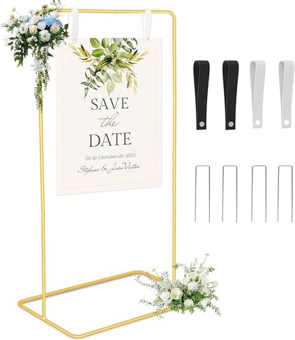 حامل لافتة ترحيب الزفاف، حامل لافتة زفاف قابل للتعديل، حامل حامل عالي التحمل مقاس 68 بوصة × 30 بوصة × 20 بوصة، مرحبًا بكم في حامل لافتة الزفاف الخاص بنا مع 4 أشرطة تعليق جلدية لحامل الملصقات، واقف على الأرض (أبيض) in Kuwait