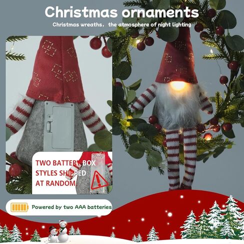 17.5" Door Decoration Gnome Wreath - Illuminated Holiday Door Hanger with Warm Lights, Santa's Helper Themed Wall Decor for Festive Home & Party in Saudi Arabia